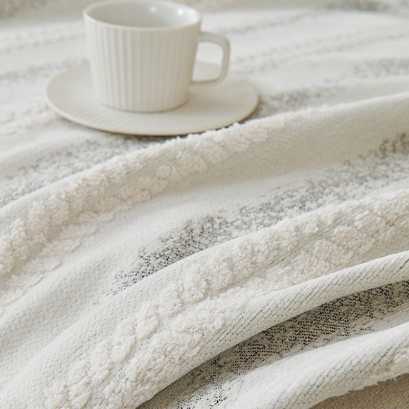 Decorative Stripe Tassel Chenille Throw Couch Cove