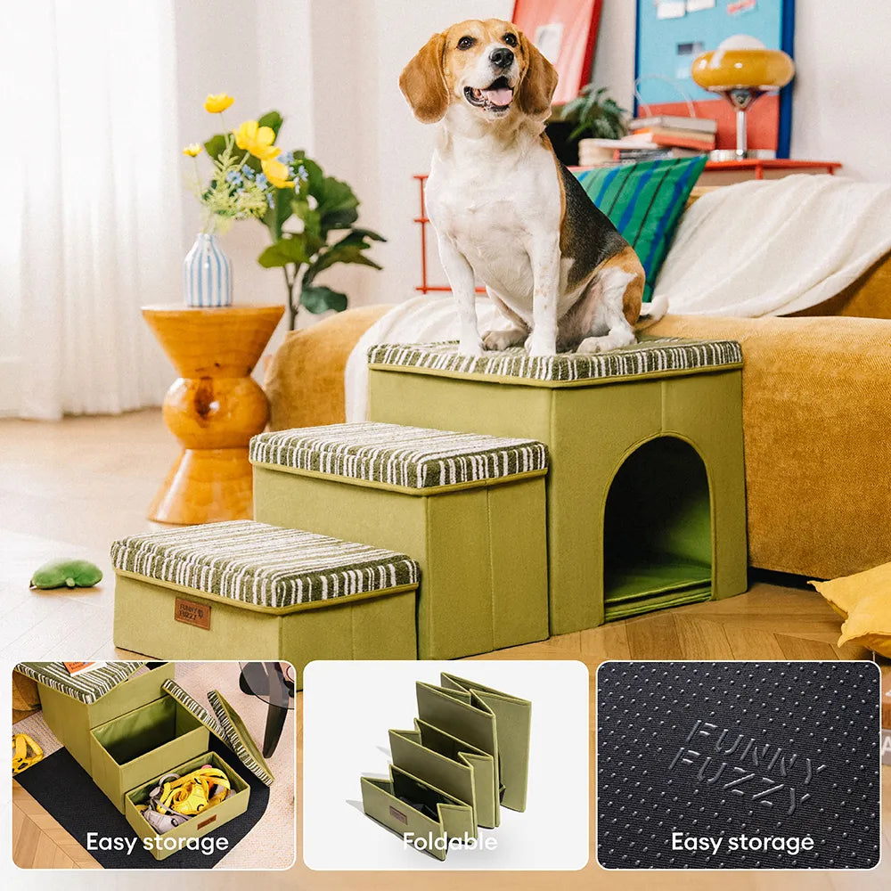 Foldable Dog Stairs with Storage and Condo - Funny