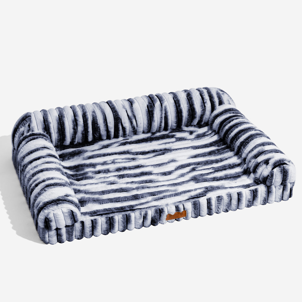 Fluffy Striped Orthopedic Bolster Dog Bed - Luxe C