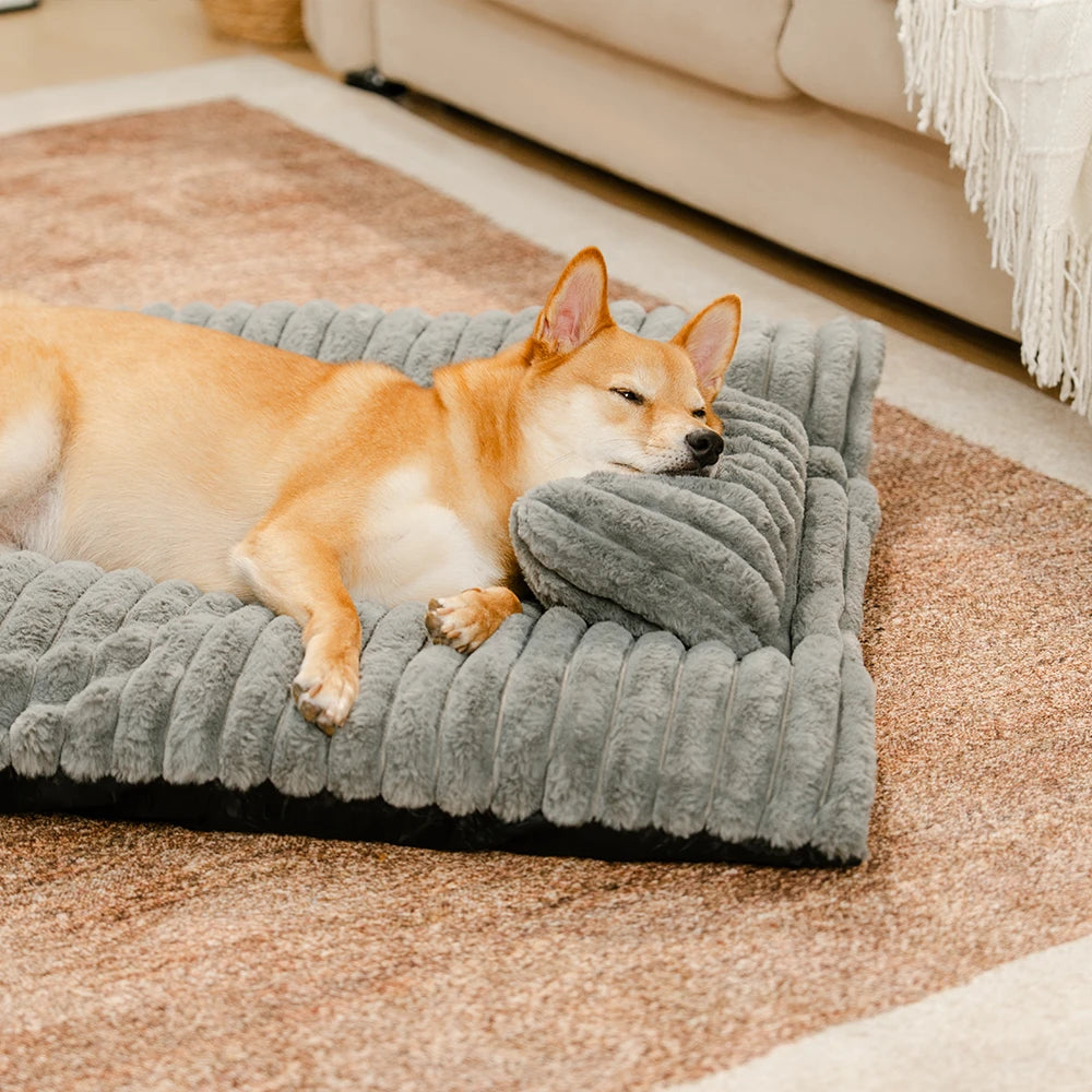 Plush Fluffy Thick Comfort Calming Dog Bed with Pi