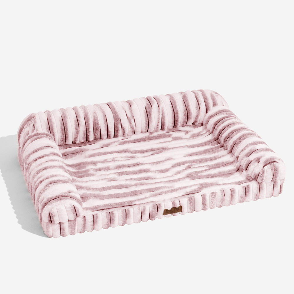 Fluffy Striped Orthopedic Bolster Dog Bed - Luxe C