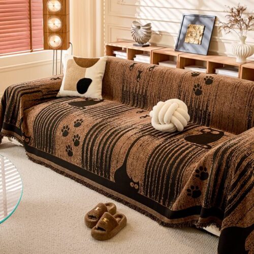 Cartoon Paw Print Chenille Anti-Scratch Throw Couc