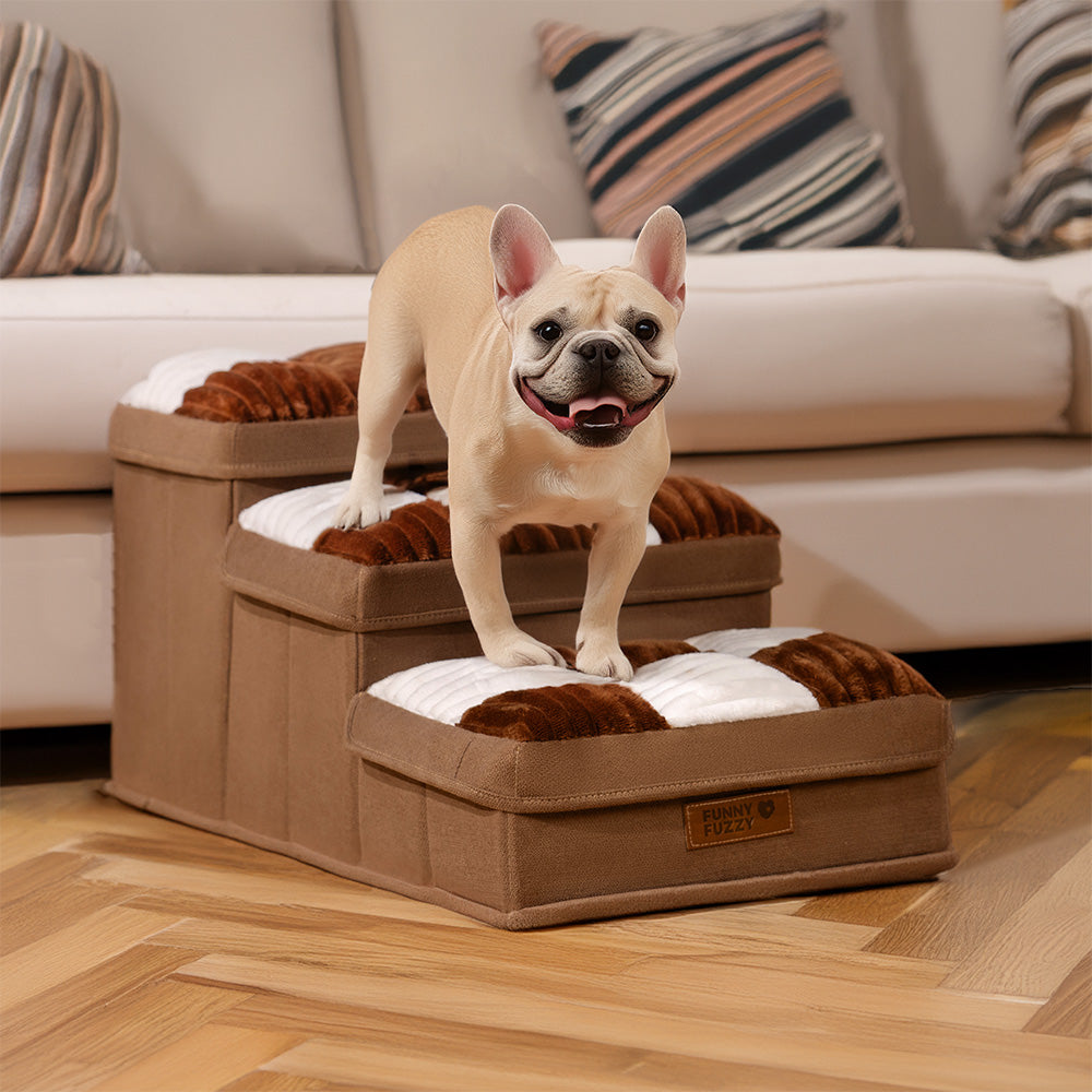 Chessboard Plaid Handcrafted Dog Stairs with Stora