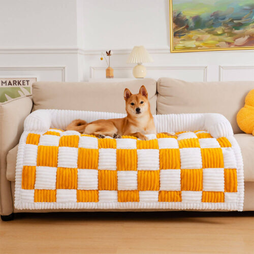 Cream Square Plaid Cozy Dog Mat Furniture Protecto