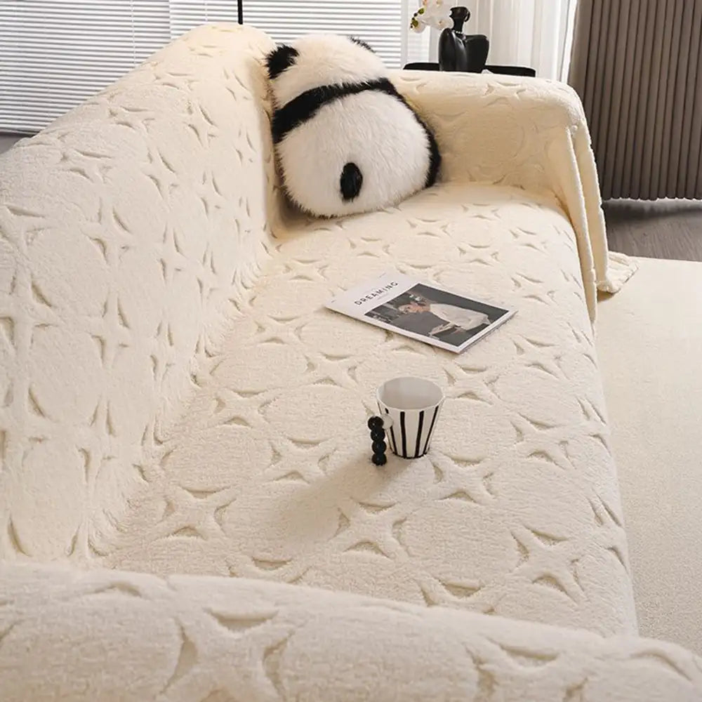 Cream Textured Jacquard Design Sofa Decorative Thr