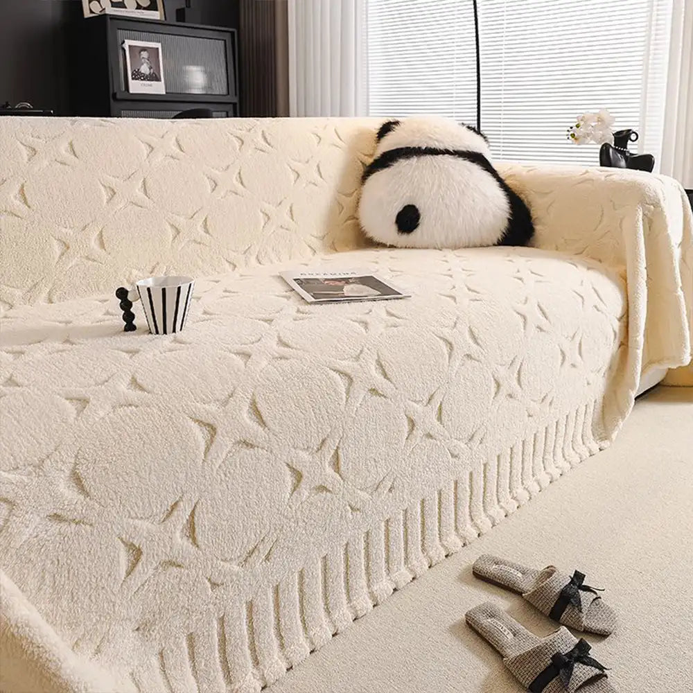 Cream Textured Jacquard Design Sofa Decorative Thr