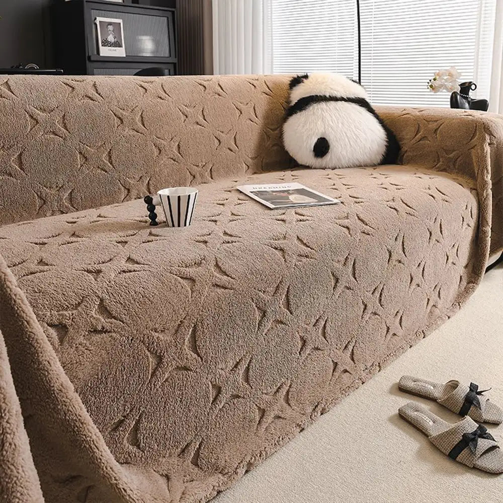 Cream Textured Jacquard Design Sofa Decorative Thr