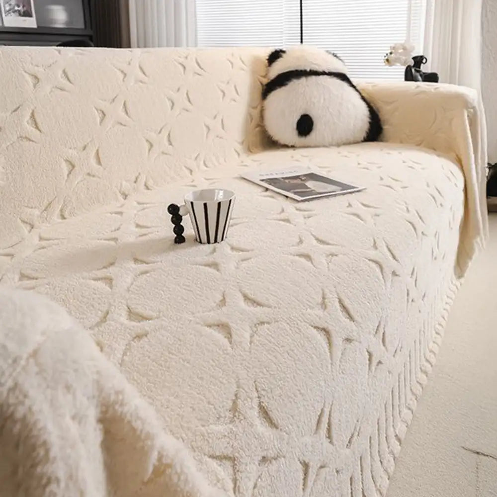Cream Textured Jacquard Design Sofa Decorative Thr