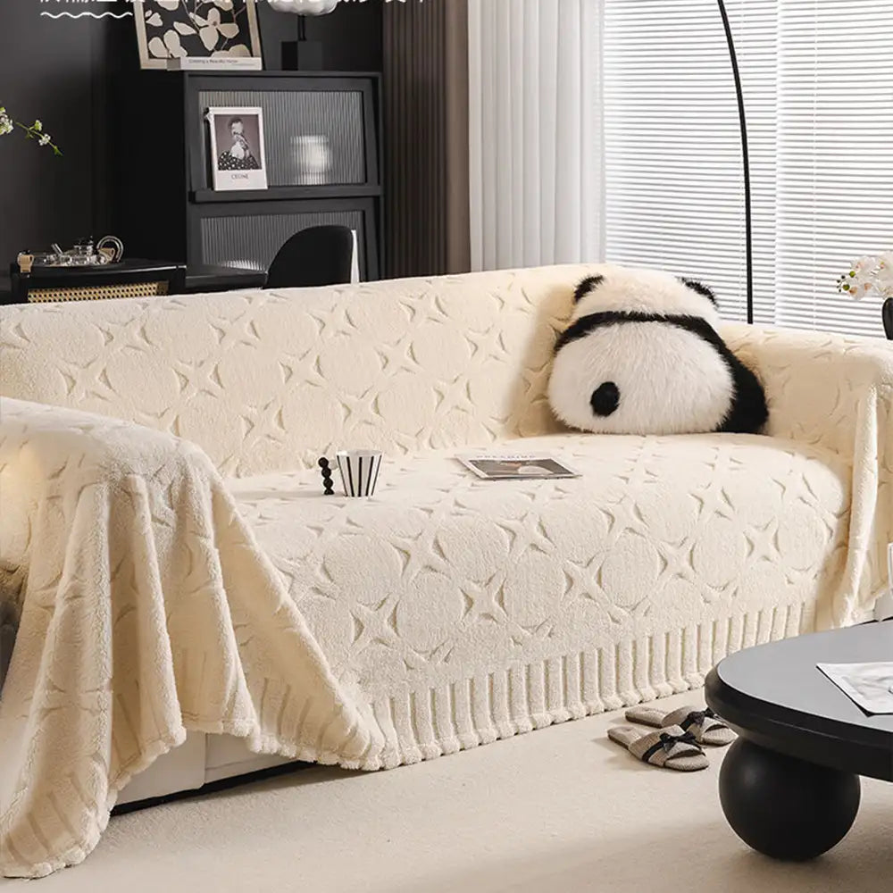 Cream Textured Jacquard Design Sofa Decorative Thr