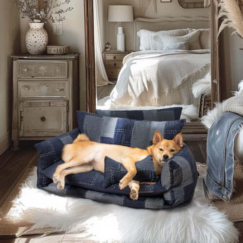 Denim Patchwork Style Pet Double Layer Sofa Dog So