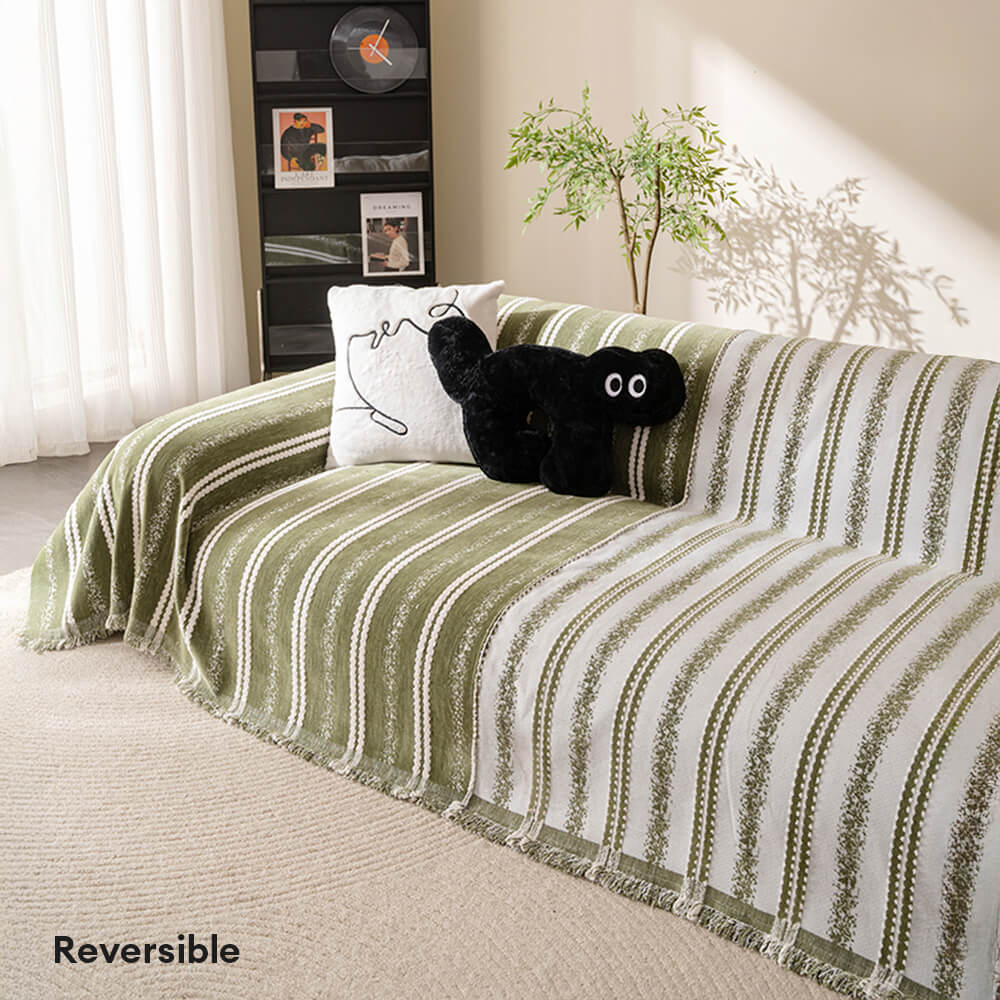 Decorative Stripe Tassel Chenille Throw Couch Cove