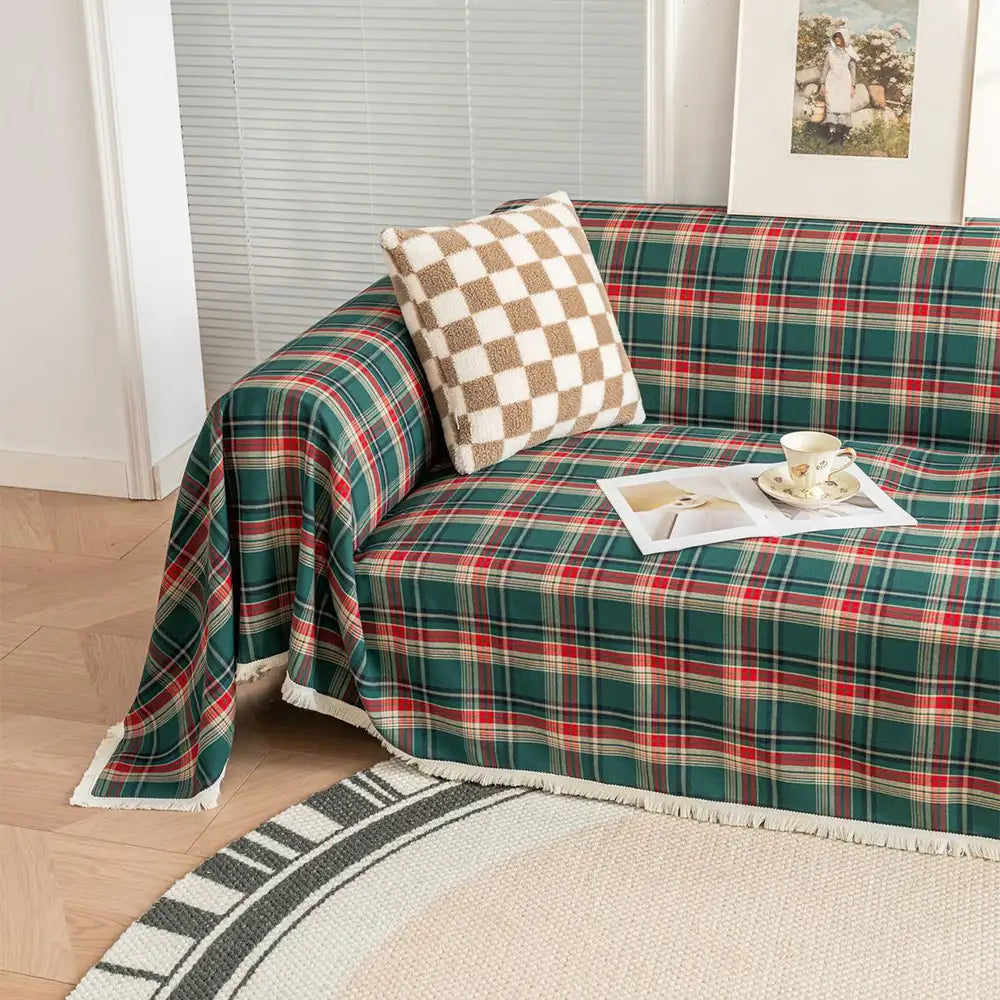 Festive Plaid Color Block Sofa Decoration Couch Co