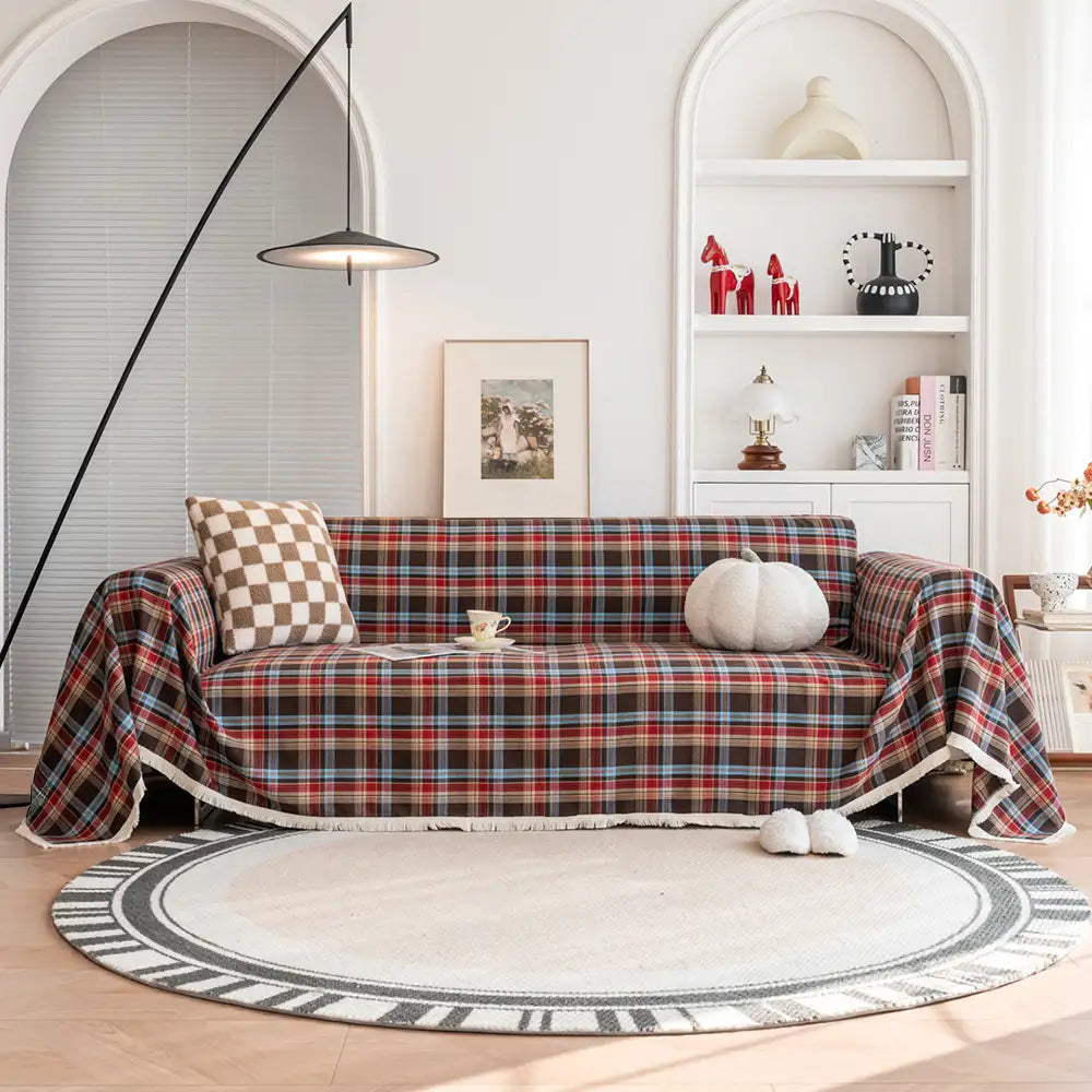 Festive Plaid Color Block Sofa Decoration Couch Co