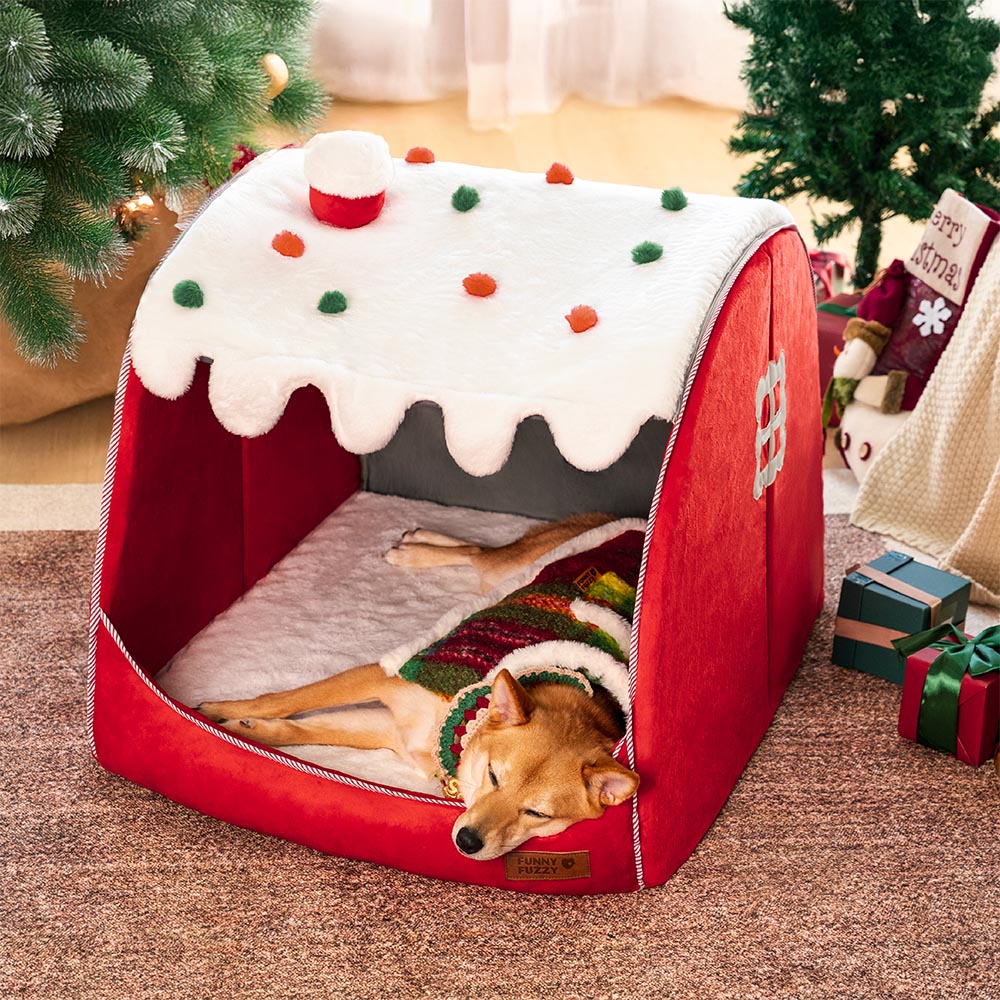 Festive Snow House Orthopedic Dog Bed - Christmas