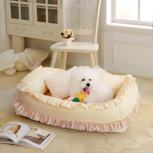 Floral Orthopedic Dog Bed Calming Pet Bed with Pil