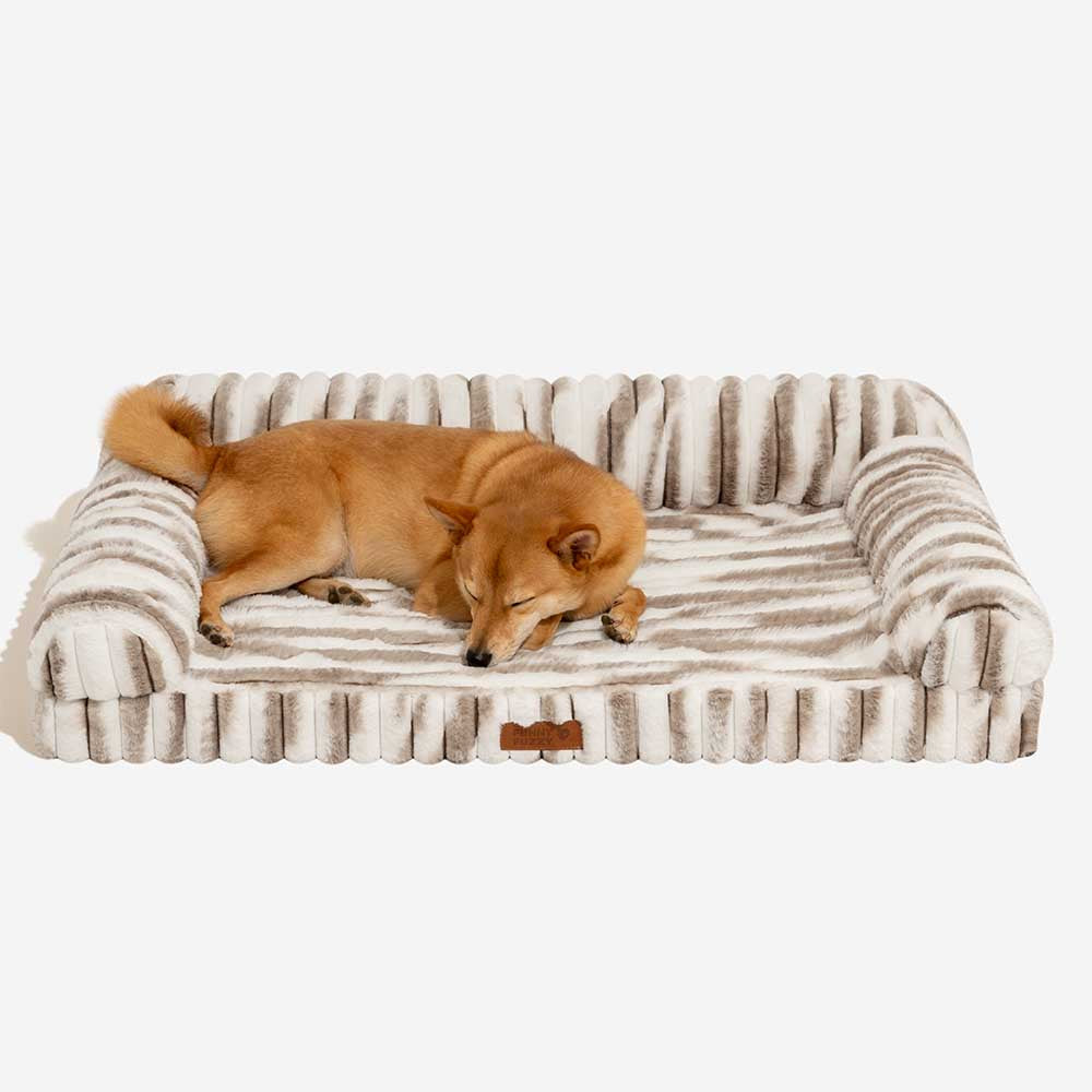 Fluffy Striped Orthopedic Bolster Dog Bed - Luxe C
