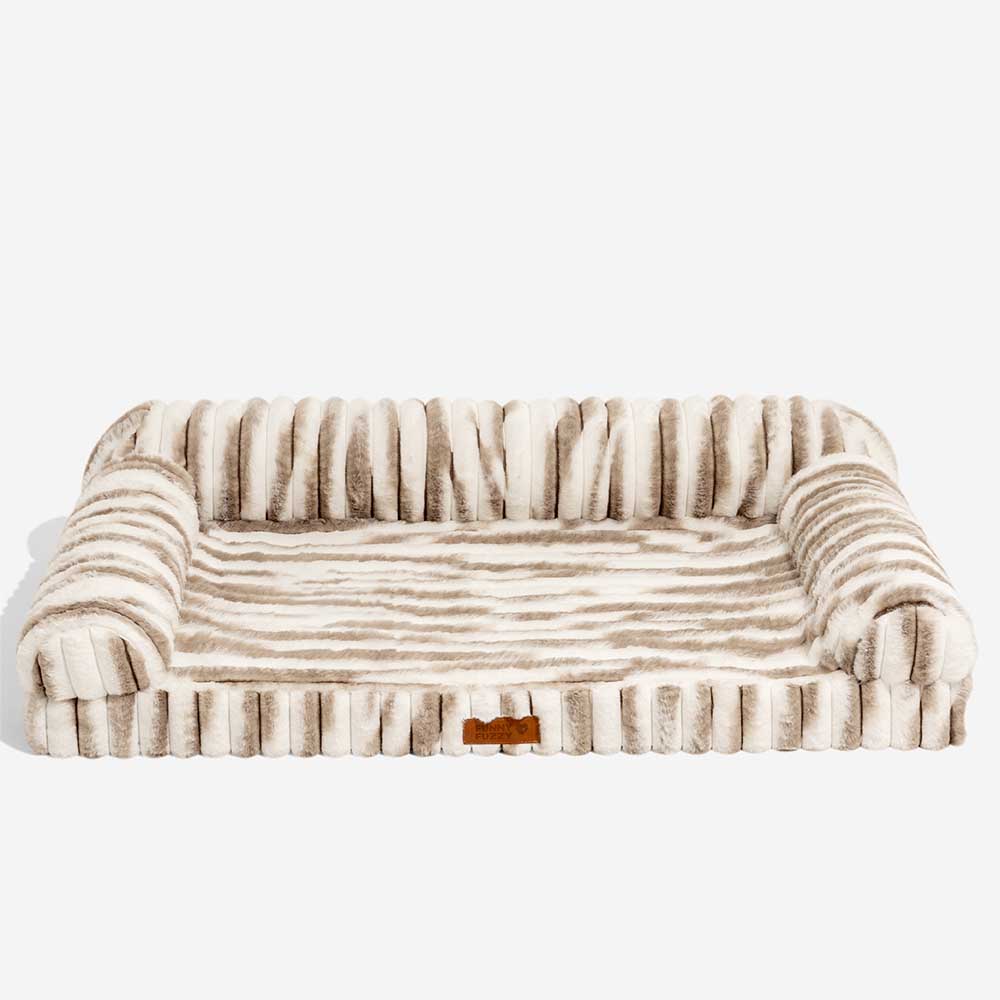 Fluffy Striped Orthopedic Bolster Dog Bed - Luxe C