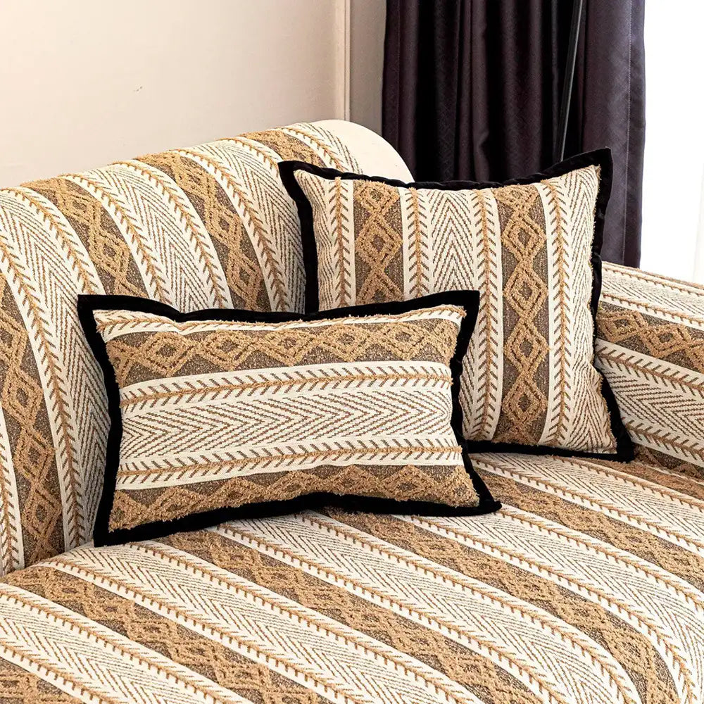 Color-Blocked Striped Chenille Non-Slip Couch Cove