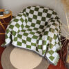 Color Block Checkerboard Fringe Trim Sofa Blanket 