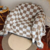 Color Block Checkerboard Fringe Trim Sofa Blanket 