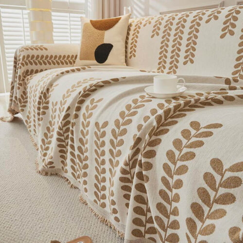 Leaf Stripe Chenille Fabric Fringe Decoration Couc