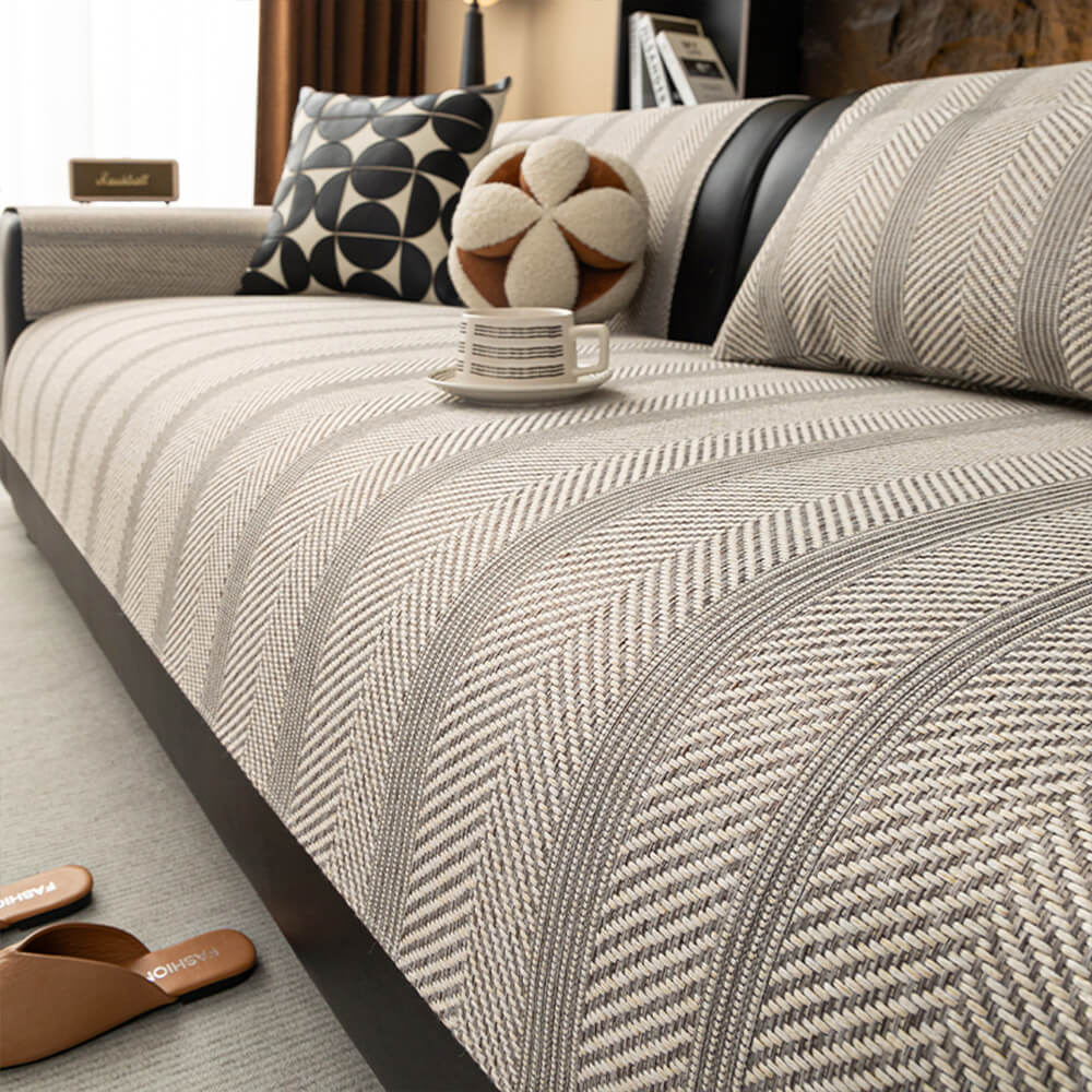 Minimalist Herringbone Weave Breathable Faux Linen