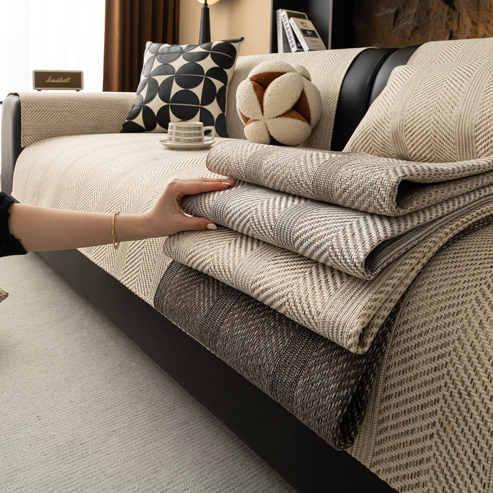 Minimalist Herringbone Weave Breathable Faux Linen