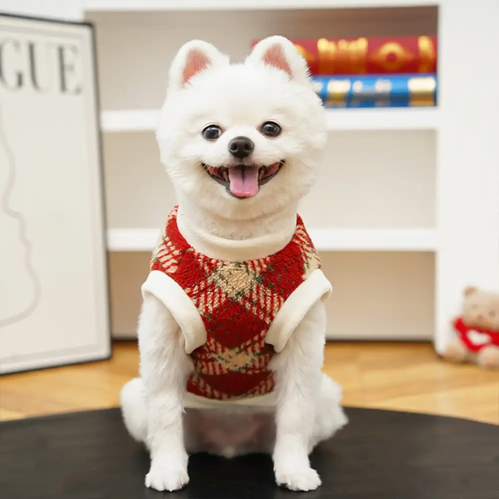 Plaid Comfortable Warm Plush Dog Sweater Suitable