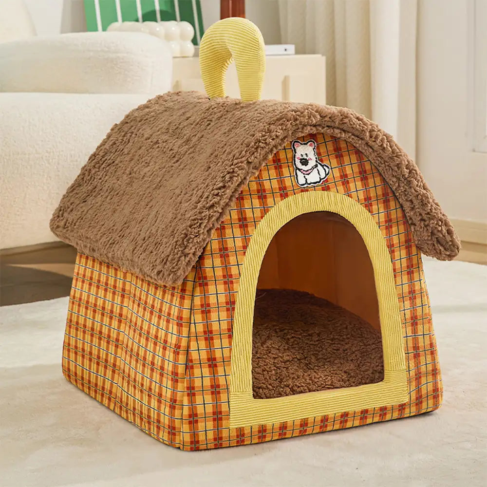 Vintage Plaid Cozy Plush Warm Foldable Cat Cave Do