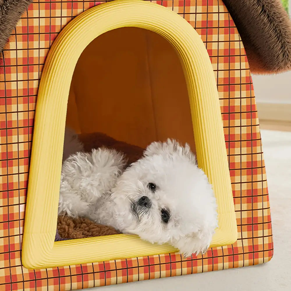 Vintage Plaid Cozy Plush Warm Foldable Cat Cave Do