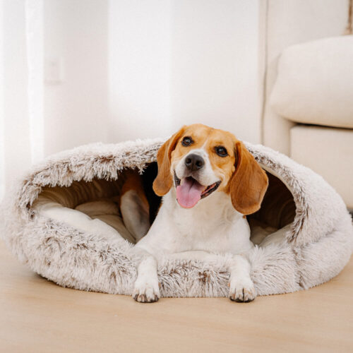Calming Plush Semi-Enclosed Pet Nest Pita Bed For 