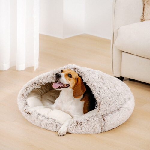 Calming Plush Semi-Enclosed Pet Nest Pita Bed For 