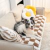 Cream-colored Large Plaid Square Fuzzy Pet Dog Mat