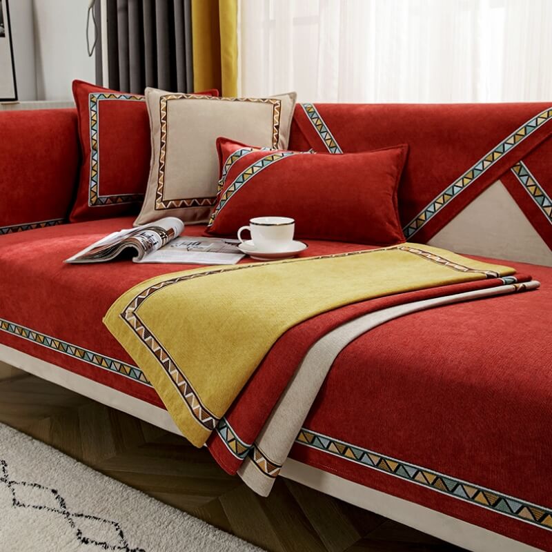 Geometric Decor Solid Color Chenille Non-Slip Comf