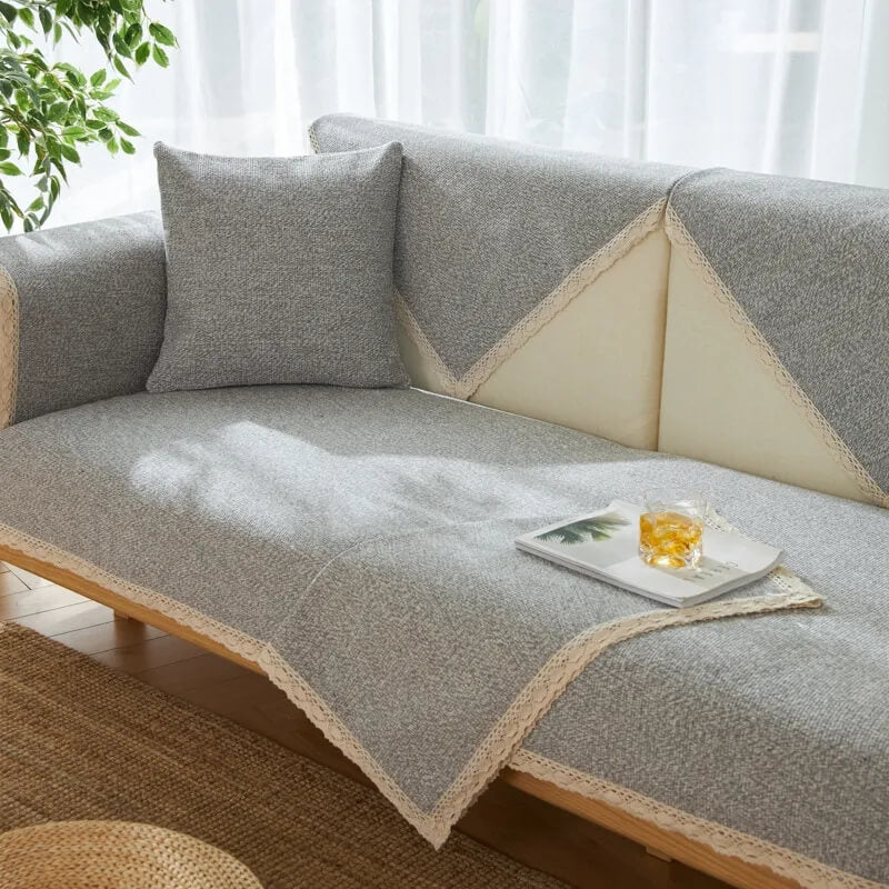 Hand-woven Cotton Linen Non-slip Couch Cover for A
