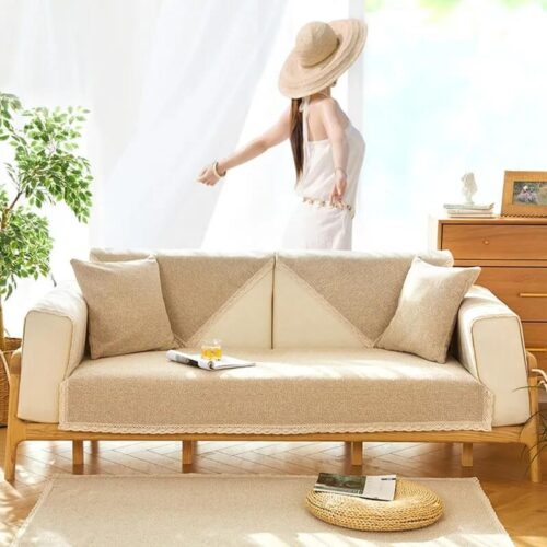 Hand-woven Cotton Linen Non-slip Couch Cover for A