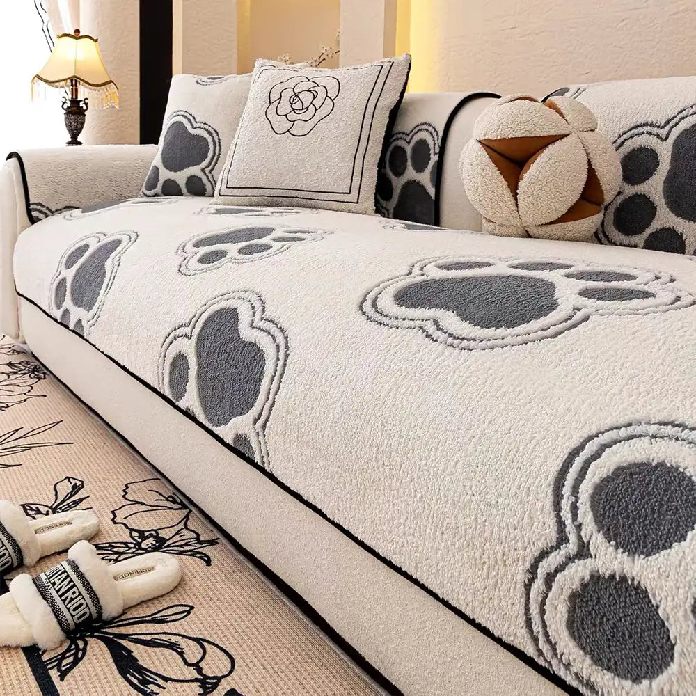 Paw Print Soft Polar Fleece Sofa Protector Non-sli