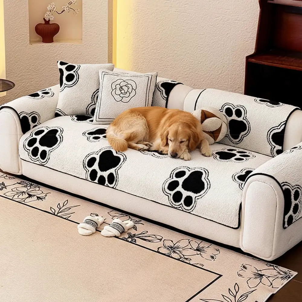 Paw Print Soft Polar Fleece Sofa Protector Non-sli