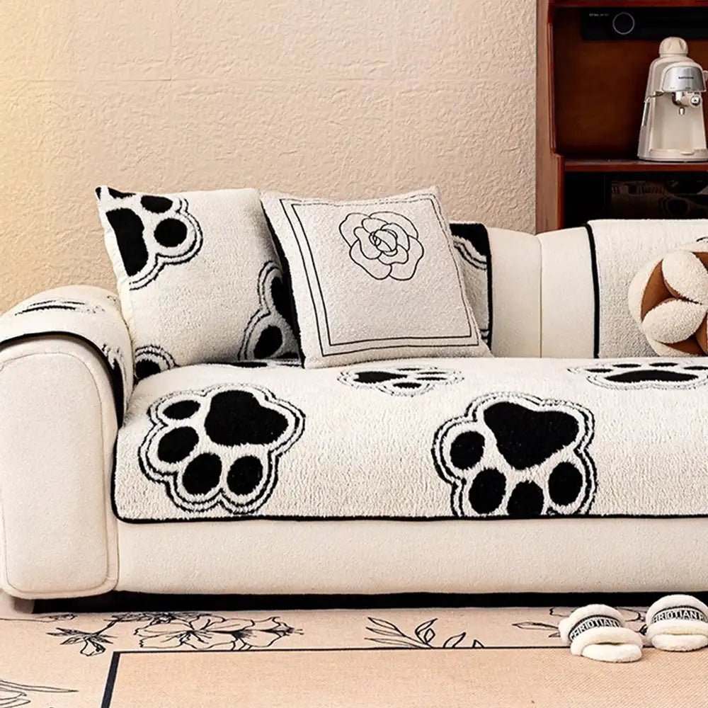 Paw Print Soft Polar Fleece Sofa Protector Non-sli