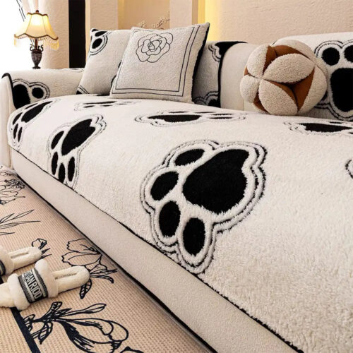 Paw Print Soft Polar Fleece Sofa Protector Non-sli