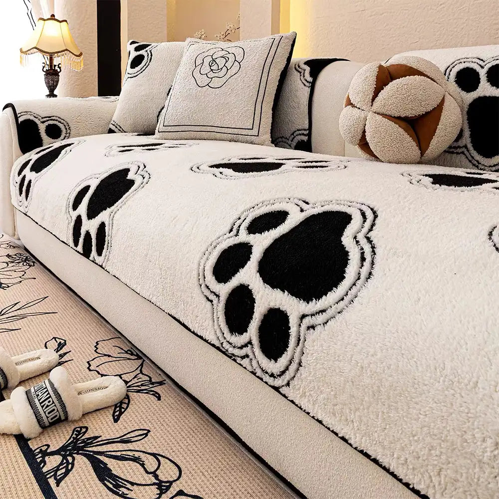 Paw Print Soft Polar Fleece Sofa Protector Non-sli