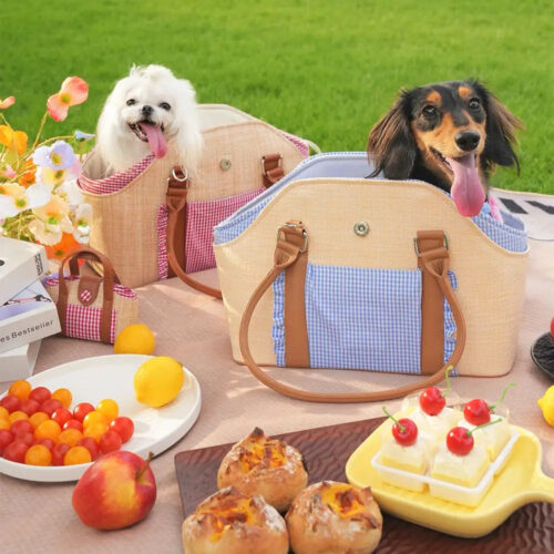 Portable Faux Woven Water-Repellent Pet Carrier Ba