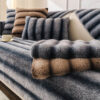 Striped Faux Rabbit Fur Sofa Protector Durable And