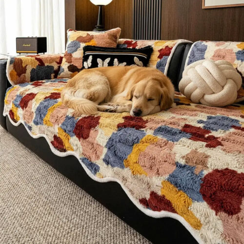 Stylish Color-Blocked Faux Rabbit Fur Soft Non-Sli