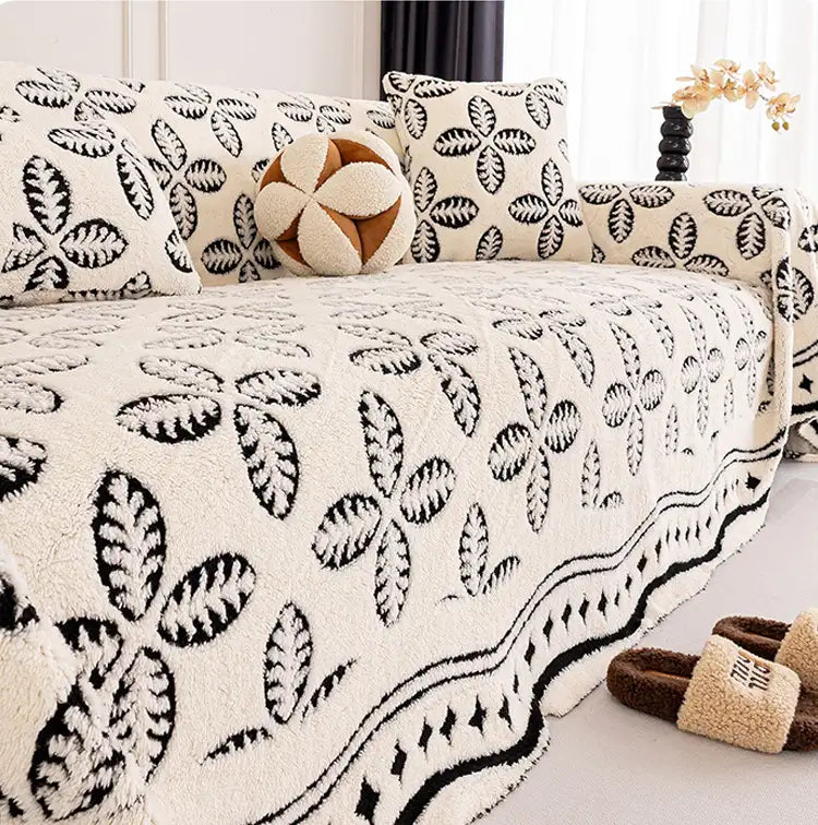 Thickened Jacquard Velvet Leaf Pattern Sofa Decora