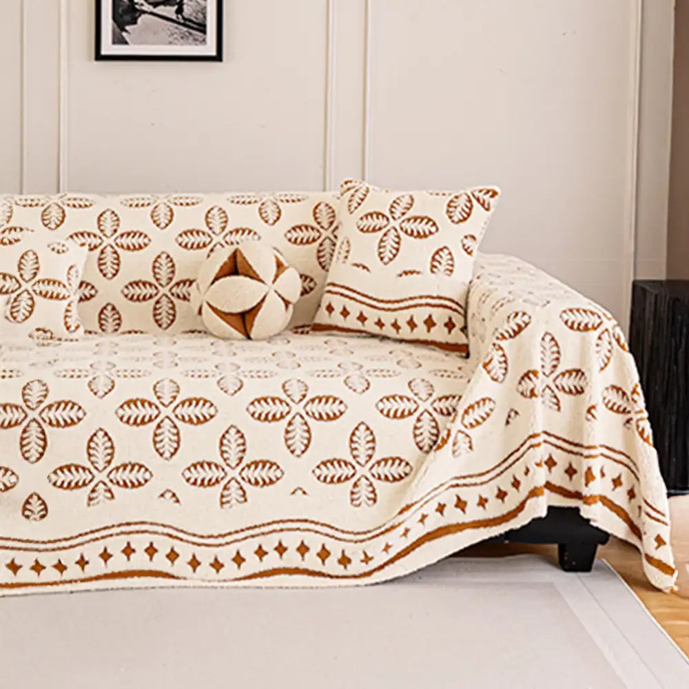 Thickened Jacquard Velvet Leaf Pattern Sofa Decora
