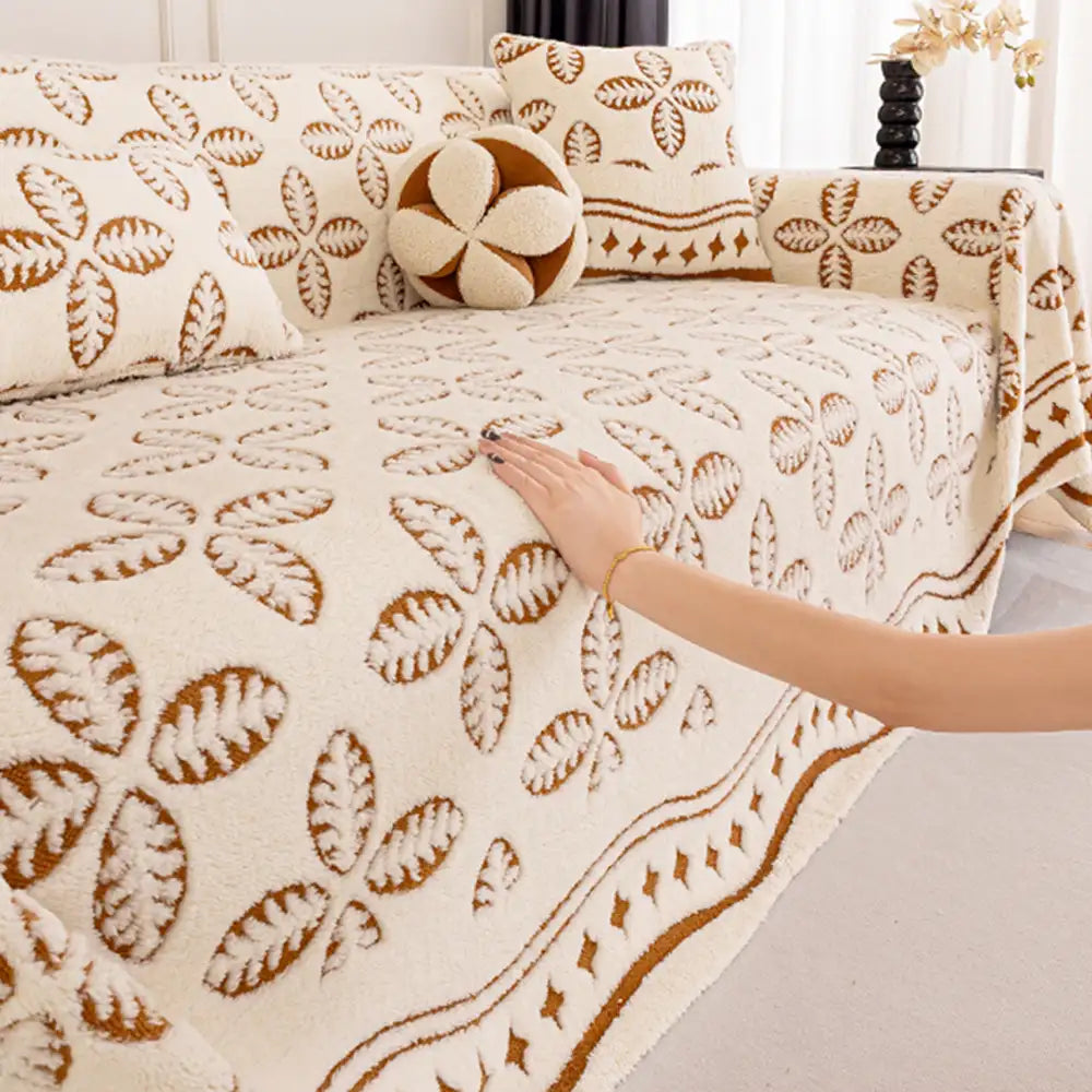 Thickened Jacquard Velvet Leaf Pattern Sofa Decora