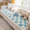 Cream-colored Large Plaid Square Fuzzy Pet Dog Mat