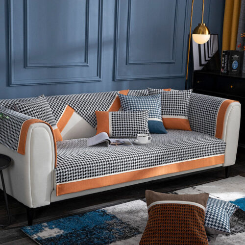 Classic Houndstooth Print Chenille Non-slip Couch 