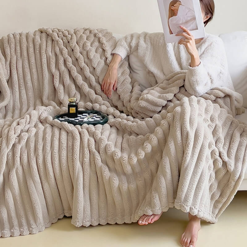 Warm Faux Rabbit Plush Sofa Throw Blanket Human Do